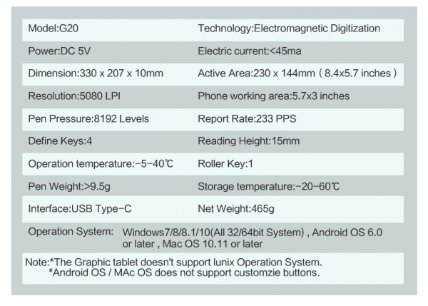 Graphics Tablet 10moons g20 14
