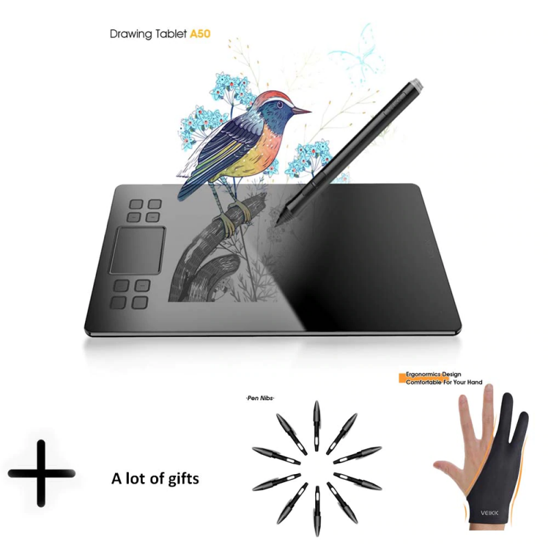 VEIKK A50 Graphics Drawing Tablet with 8192 Pressure Sensitivity ...