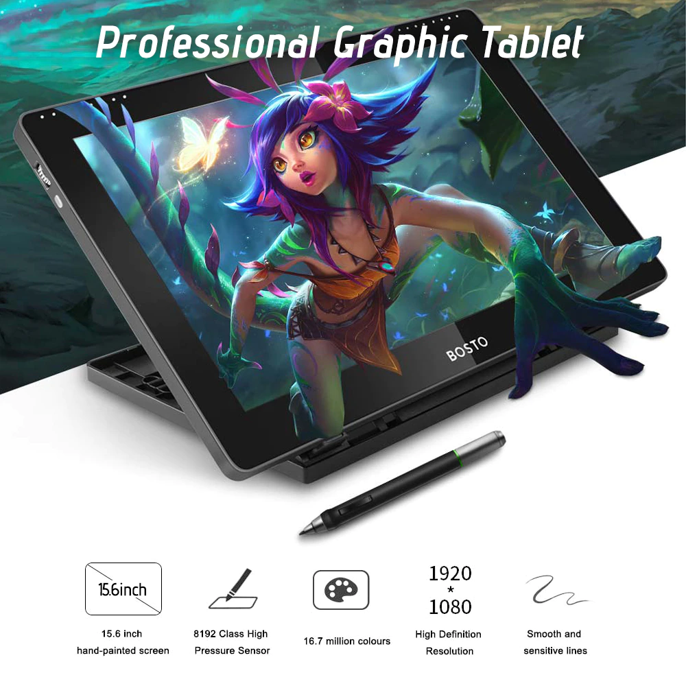 BOSTO BT-16HDT Portable  H-IPS LCD Graphics Drawing Tablet Display  8192 Pressure Level Passive Technology Drawing Tablet in Pakistan - Best  Choice Graphics Tablets