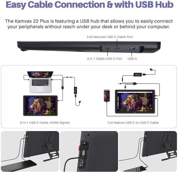 HUION Kamvas 22 Plus graphics drawing monitor Pakistan with 140% sRGB and Android support 7